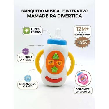 Imagem de Mamadeira Musical de Brinquedo Toca Som Realista Para Bebês Com Luz E 