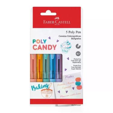 Imagem de Caneta Esferográfica Faber-Castell Poly Candy com Tinta Colorida Semigel e Corpo Ergonômico Kit 5 Cores