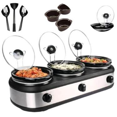 Imagem de Rechaud Elétrico Triplo Buffet Slow Cooker, 3 Panelas- 220 V