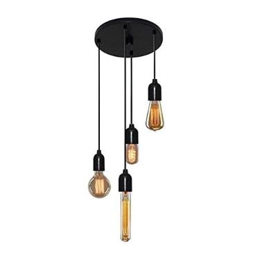 Imagem de Lustre Pendente Luminária Retro Suporte para Lâmpada não Inclusa, Vivare Iluminação, Pendente4162/4 PR, Preto, Pequeno