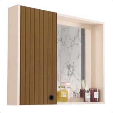Imagem de Armário Espelheira de Banheiro Suspenso com Espelho 55x45cm – Porta com Dobradiça Resistente e Acabamento Liso para Banheiros Pequenos e Médios (Off White)