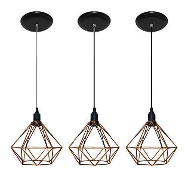 Imagem de Kit com 03 Luminarias Pendente Aramado Modelo Diamante (Cobre)