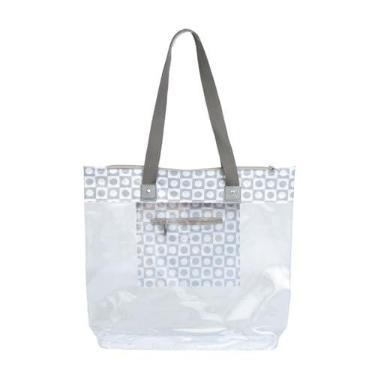 Imagem de Bolsa de Praia e Piscina Impermeável com Zíper e Bolso Interno, Azul Claro, Sacola Tote (Impermeável Transparente, Cinza Chess)