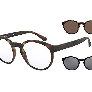 Imagem de Emporio Armani Armações masculinas Ea4152 de grau com dois prendedores de sol redondos intercambiáveis, Havana fosco/transparente/cinza/marrom, 52 mm
