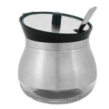 Imagem de Açucareiro De Vidro Com Tampa E Colher Revestido Em Aço Inox - UniyGif