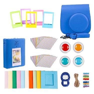 Imagem de Almencla compatível com Fujifilm Instax Mini 9 ou Mini 8 8+ inclui capa/álbum/conjunto de filtro de lente colorida/lente de elfie/filtros/molduras de filme/adesivos – azul cobalto