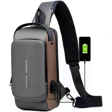Imagem de Pochete Utimix Pochete Masculina Anti-Roubo em Couro PU 16 X 6 X 32 cm Cinza Masculina