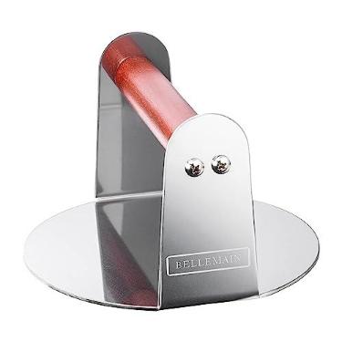Imagem de Bellemain Espremedor de hambúrguer Smash para chapa, grelha – máquina de hambúrguer, ferramenta para achatar carne de aço inoxidável, hambúrguer para cozinhar – cabo de madeira, 15 cm redondo
