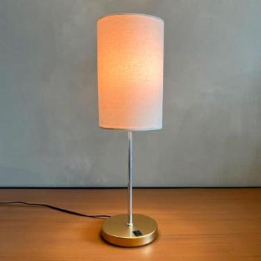 Imagem de Abajur Luminária de Mesa Redondo Dourado Com Interruptor e Cúpula de Algodão Bege Ref 82