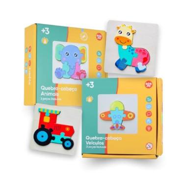 Imagem de Montessori Madeira Quebra-Cabeça Infantil em Madeira Blocos de Montar Brinquedos Educativo Animais e Veículos, 3 Peças, para Crianças + 3 Anos (Animais)