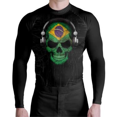 Imagem de Camiseta Surf Poliéster Jiu Jitsu Skull Brasil Atlética, G, Preto