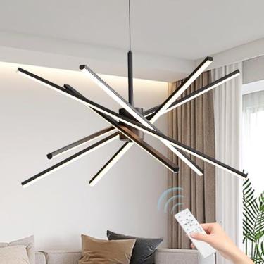 Imagem de Lonrukat Lustre Sputnik moderno de 83.8 cm preto LED pendente com controle remoto 90W lustres reguláveis 3000-6000K luminárias de sala de jantar para sala de estar, cozinha, quarto, hall de entrada