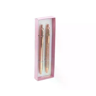 Imagem de Caneta Metálica Esferográfica 1.0 Mm Glitter E Rose Gold C/ 2un BRW