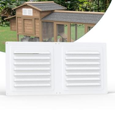 Imagem de Forestchill Grelha de ventilação para galinheiro, grade de ventilação de 15 x 30 cm com malha de tela embutida, grade de exaustão com persiana para ventilação de galinheiros, branca