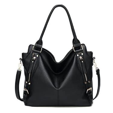 Imagem de Cicilin Bolsas femininas Hobo Bolsa de ombro impermeável grande capacidade, bolsa de couro PU, Preto, One Size