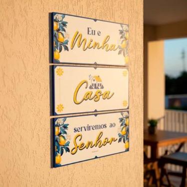 Imagem de Placa Decorativa Cristão; Eu e Minha Casa Serviremos ao Senhor; Josué 24:15; Quadros bíblicos; Versículos; Quadro com Mensagem Motivacional;