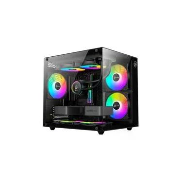 Imagem de Gabinete Gamer Kalkan Midgard Lite Wind, M-ATX, Frontal e Lateral em Vidro Temperado, 3 Ventoinhas RGB, Preto - KLK00091