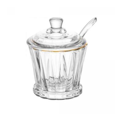 Imagem de Açucareiro de Vidro Fio de Ouro Colher e Tampa Radial 210ml Lyor