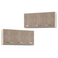 Kit 2 Armários Aéreos Honduras 3 Portas 120cm Branco/Castanho - Lumil Móveis