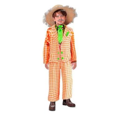 Imagem de Roupa Infantil Masculina Festa Junina Conjunto Completo Jeca Tatu (Laranja, M 7-8)