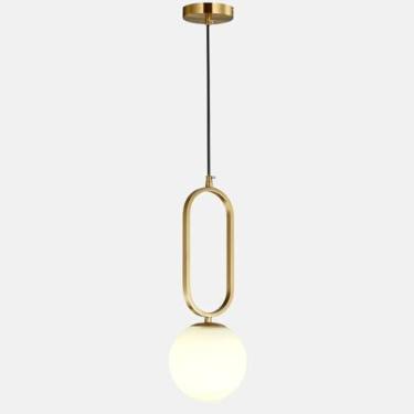 Imagem de Lustre De Latão Moderno Com Lâmpada Pendente De Globo De Vidro Branco Lustre De Bola De Vidro Dourado Moderno Com Lâmpada De Teto De Vidro Branco De Leite Fosco, 15CM