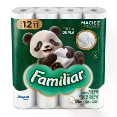 Imagem de Papel Higiênico Familiar Folha Dupla 12 Rolos Neutros 30m X 10cm Cada