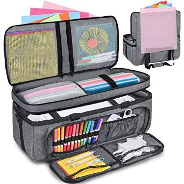 Imagem de IMAGINING Bolsa de transporte de camada dupla com capa contra poeira para máquina de corte Cricut, bolsa com bolso para tapete de corte, bolsa de organização e armazenamento compatível com Cricut Explore Air, Air 2, Maker, Maker 3