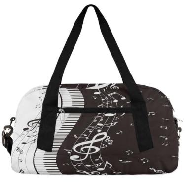 Imagem de Bolsa esportiva para crianças, preto, branco, teclas de piano, esportivas, notas musicais, bolsa de ginástica, bolsa de viagem de fim de semana, bolsa de ginástica esportiva para meninos e meninas,