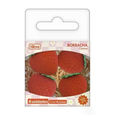 Imagem de Borracha Tilibra Be Berry Morango com Aroma Frutado em Formato de Morango 1 Unidade Rosa