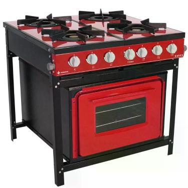 Imagem de Fogão Profissional 4 Bocas Venâncio Linha Bravo Vermelho Intenso Com Forno Br4bfvr