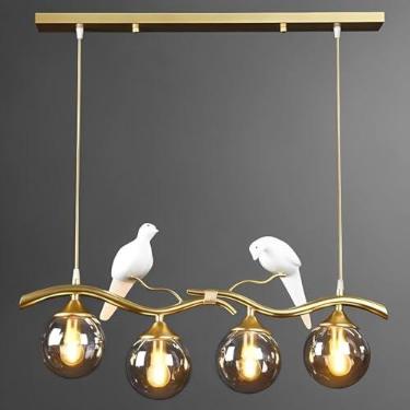Imagem de Lustre De Bolha De 4 Luzes Lustre De Globo De Vidro De Meados Do Século Lustre De Design De Pássaro Criativo Lustre Linear Luz Pendente Moderna Para Sala De Estar Cozinha, Gold, Clear Glass