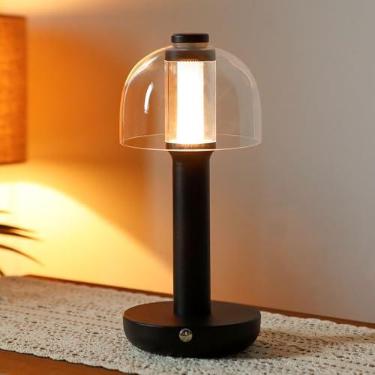 Imagem de JHY DESIGN Abajur de mesa de cabeceira 25,4 cm A lâmpada de mesa de cabeceira com luz de 3 cores regulável com abajur de vidro com controle de toque para quarto sala de estar dentro de casa e exterior