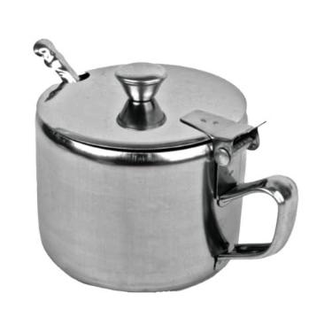 Imagem de Açucareiro de Aço Inox com Colher e Tampa, 220ml, Prata, Recipiente para Açúcar com Alça