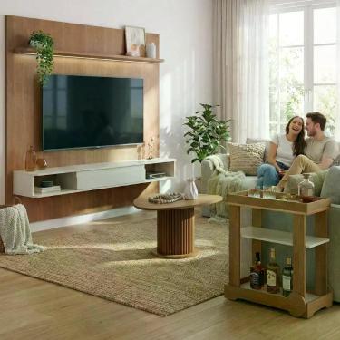 Imagem de Sala de Estar Belluno com Painel 1 Porta em MDF e MDP 182,5cm Off Whit