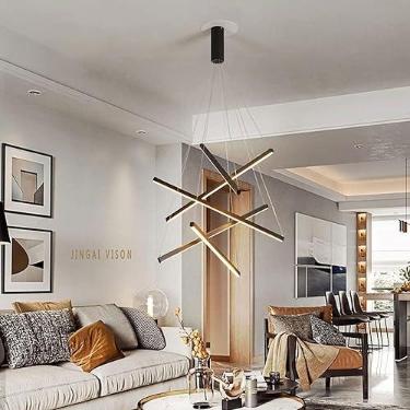Imagem de Lustre nórdico clássico de 98,4" com escada Sputnik remoto para controle de tetos altos Lustre com pingente longo LED regulável Lustre preto moderno para hall de entrada para sala de estar V