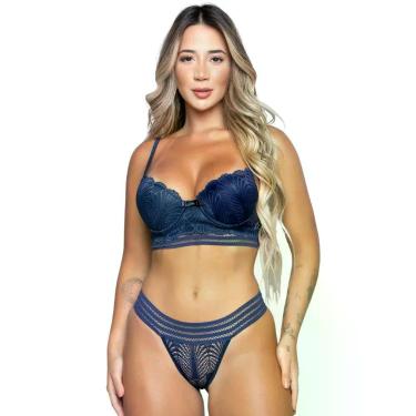 Imagem de Conjunto Lingerie Vekyo Bojo e Renda Com Elástico Sensual, P, Marinho