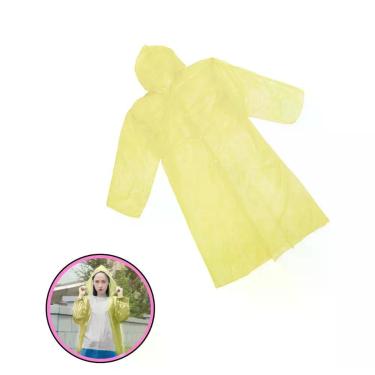 Imagem de Capa de Chuva Infantil Wellmix Plástica com Botão e Capuz Tamanho Único Amarelo Impermeável