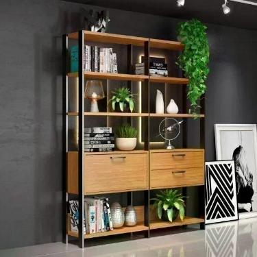 Imagem de Estante de Livros Industrial 100% MDF 144CMX185CM 1 Porta 2 Gavetas Ma
