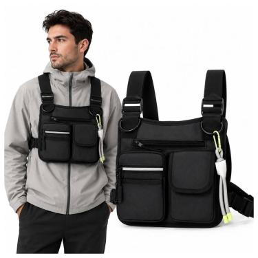 Imagem de Bolsa Peitoral Motoboy Pochete Frontal Tática Multi Bolsos Ajustável -