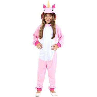 Imagem de Fantasias Unicórnio Infantil Pijama Rosa com Touca + NF (M 5-8)