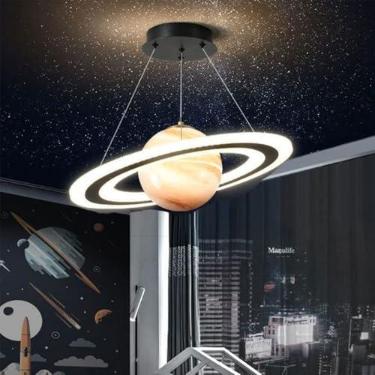 Imagem de MDZILIAO Luminária pendente de vidro do planeta infantil - Lustre criativo de LED regulável para quarto de menino e menina, lâmpada suspensa no teto do quarto espacial para estudo infantil