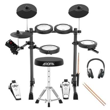 Imagem de Kit Bateria Eletrônica AROMA TDX-18 - Acompanha banco, fone e baquetas - Mesh, Bluetooth, Choke