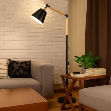 Imagem de Luminária Abajur De Chão Para Sala Moderna Articulada Órion Preta E27 Para Quarto Estudo