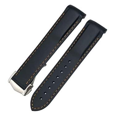 Imagem de DFAMIN Pulseira de relógio de borracha curvada de 19 mm apta para Omega Speedmaster Moonwatch Seamaster 300 AT150 Pulseira (Cor: Laranja preta, Tamanho: Fivela preta)