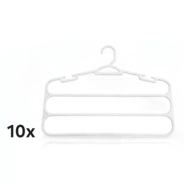 Imagem de Kit 10 Cabides Brancos para Calças com 3 Divisórias Reforçados - Organ