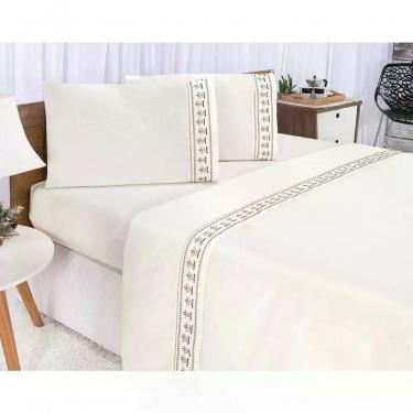 Imagem de Jogo Lençol Tulipa Quarto Casal Queen Bordado 4 Peças 2fronha Cor: Palha Com Chocolate
