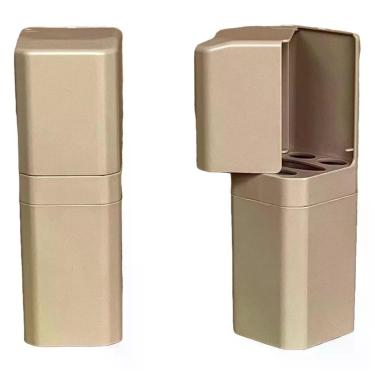 Imagem de Porta Escovas e Creme Dental Oem para Organização de Itens de Higiene Bucal com Encaixe Adesivo Plástico Bege Kit 2 Pcs