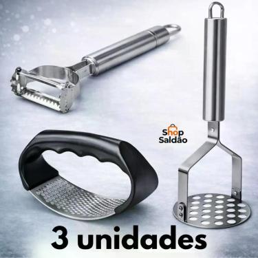 Imagem de Kit Utensílios Inox 3 ou 5 Peças  Amassador, Espremedor, Descascador e