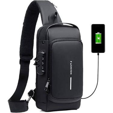 Imagem de Pochete Masculina Bag Transversal Shoulder Bolsa Unissex Com Cadeado à