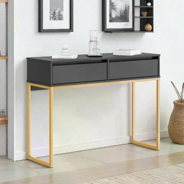 Imagem de Aparador Buffet Rio 2 Gavetas Para Sala 90 Cm Preto Dourado